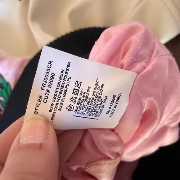 First Row Pen & Brush Cropped Varsity Jacket Pink White Patches Sz S - Picture 10 of 12